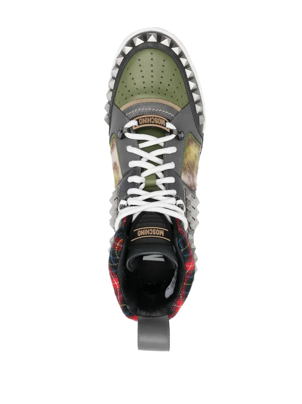 Moschino Stud-Embellished Patchwork Sneakers Grazuv Mart