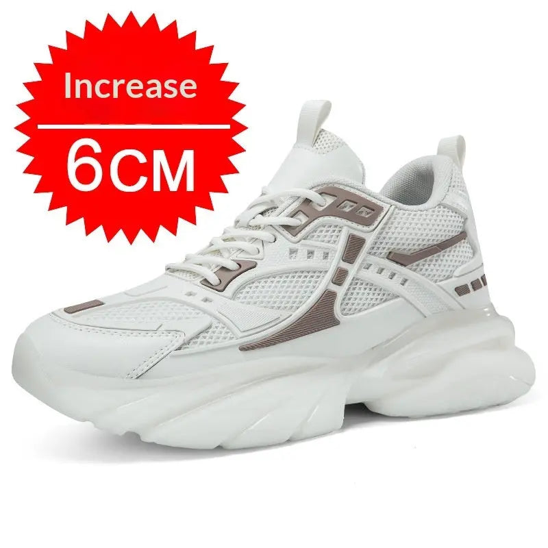 Autumn Winter Mesh Breathable Invisible Height-Boosting Casual Sneakers.