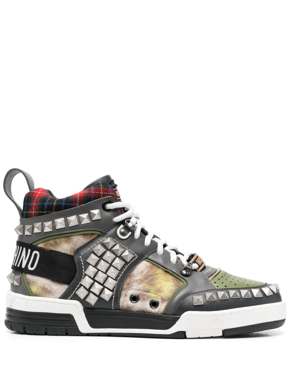 Moschino Stud-Embellished Patchwork Sneakers Grazuv Mart