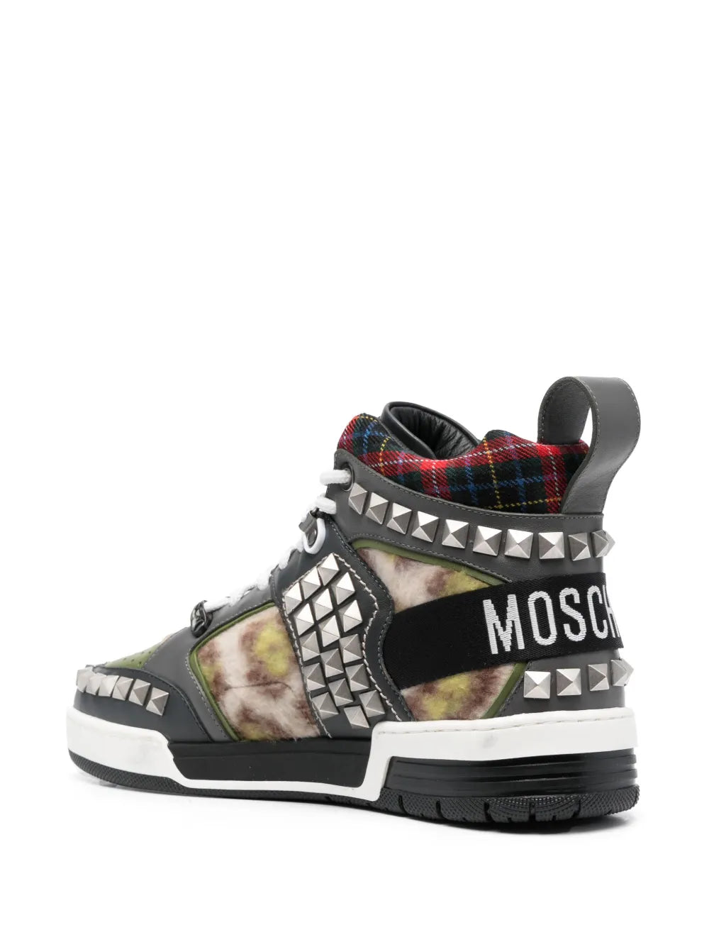 Moschino Stud-Embellished Patchwork Sneakers Grazuv Mart
