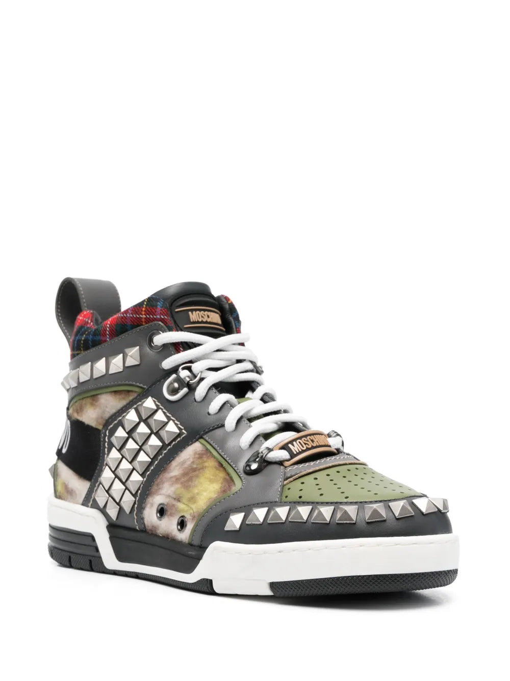 Moschino Stud-Embellished Patchwork Sneakers Grazuv Mart
