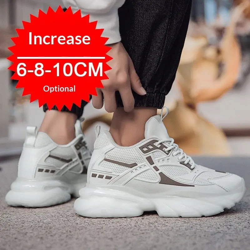Autumn Winter Mesh Breathable Invisible Height-Boosting Casual Sneakers.