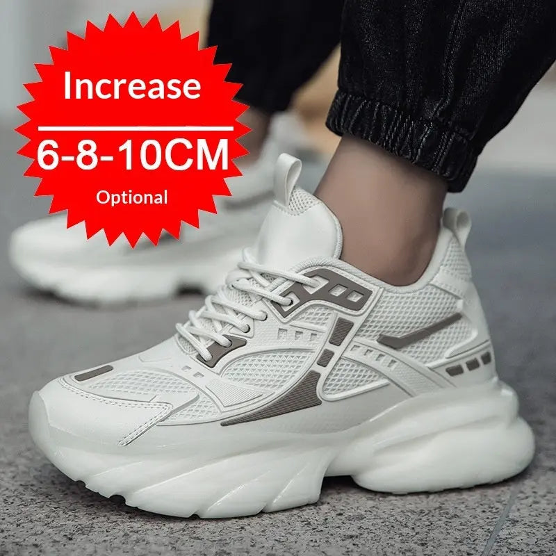 Autumn Winter Mesh Breathable Invisible Height-Boosting Casual Sneakers.